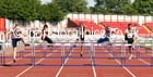 439 Miles McGrady (Gateshead) wins the under-17 mens 100 metres hurdles from 435 Alex Roney (Gateshead) at the North Eastern Championships, Gateshead International Stadium.  Photos: David T. Hewitson/Sports for All Pics